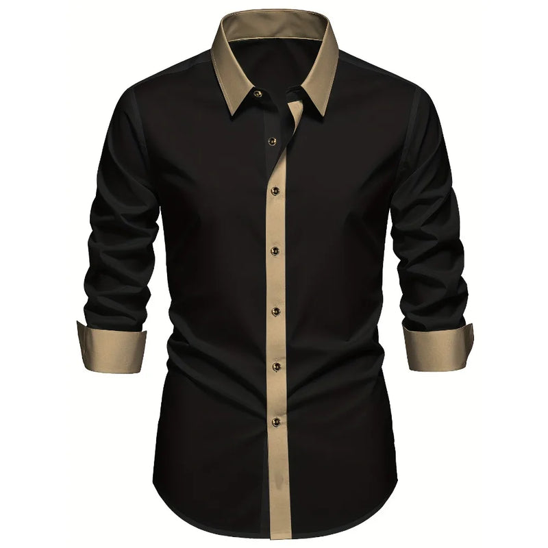 FGKKS Men Black Shirt High Street Patchwork Long Sleeve | SAMAG