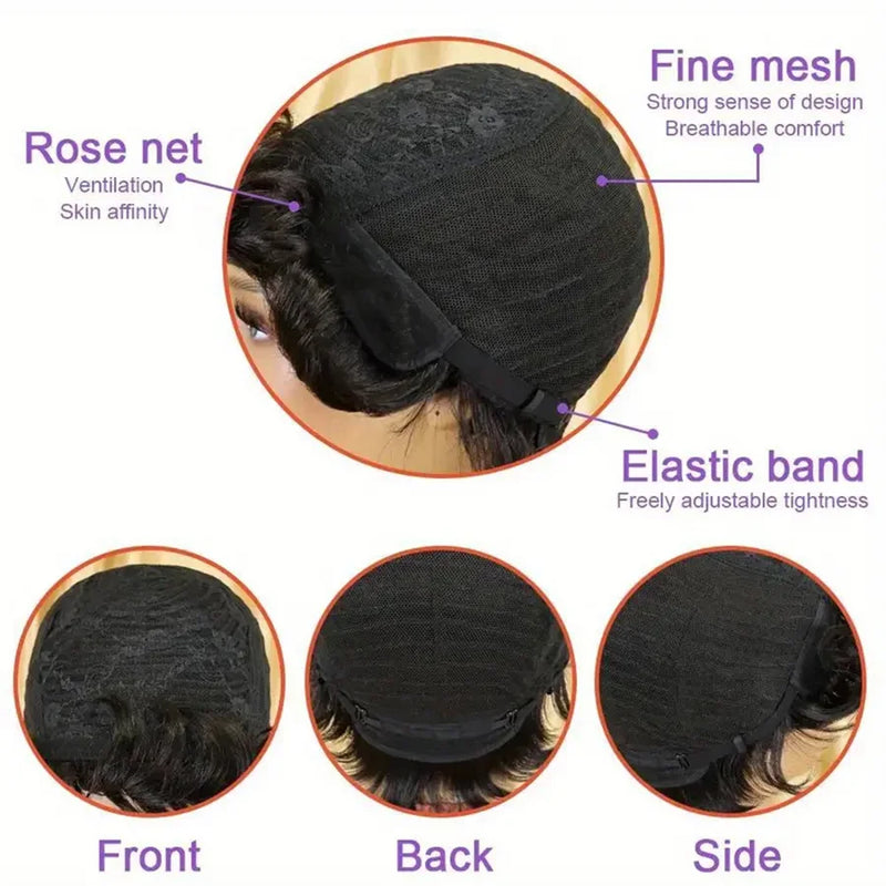 Platinum Blonde Pixie Cut Human Hair Wig With Side Bangs, Full Machine Made Short Layered Wig For Daily Party Wear