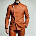 Men's Pinstripe Business Suits Single Breasted Stand Collar Slim Fit Suit Jacket Pants 2 Pieces Formal Tuxedo for Wedding Party