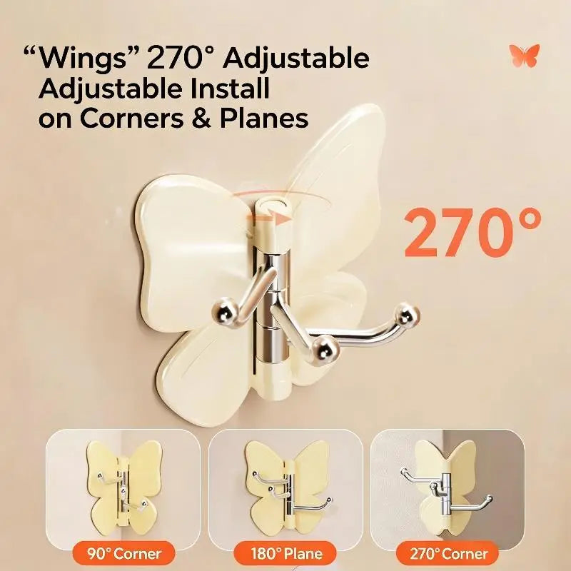 【S】Butterfly Shaped Sticky Wall Hooks 180 Degree Rotatable No Drill Needed For Bathroom Kitchen Bedroom Home - View 3 | SAMAG