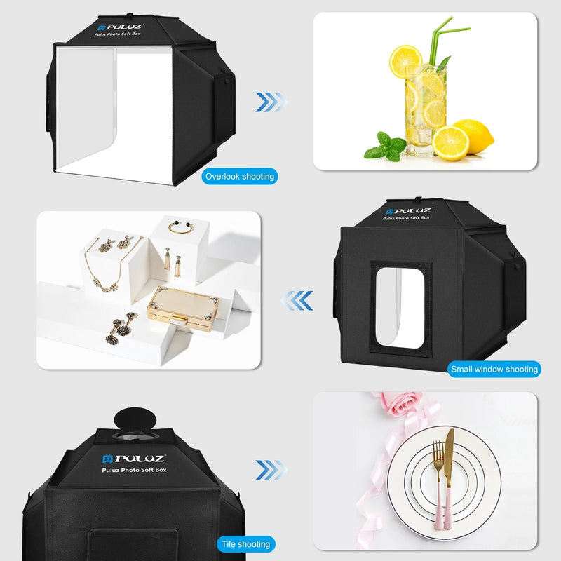 PULUZ 40cm Folding 72W 5500K Photo Studio Shooting Tent Soft Box Photography Lighting Kit & 4 Colors Backdrops Foldable Softbox