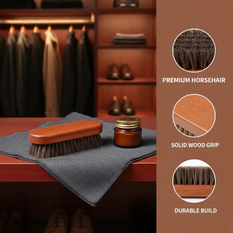 1PC Wood Shoe Brush Horse Hair Gentle Care for Leather Shoes Cleaning and Polishing Durable Cleaner for Men Women