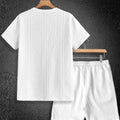 Men's White Diamond Cable Knit Set, Crew Neck Short | SAMAG