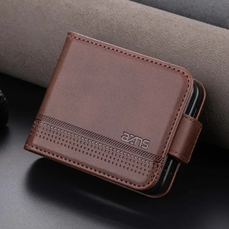 Leather Cards Solt Wallet Phone Case For Samsung Galaxy Z Flip 6 5 4 3 Flip5  Flip4  Flip6 5G Kickstand Shockproof Back Cover