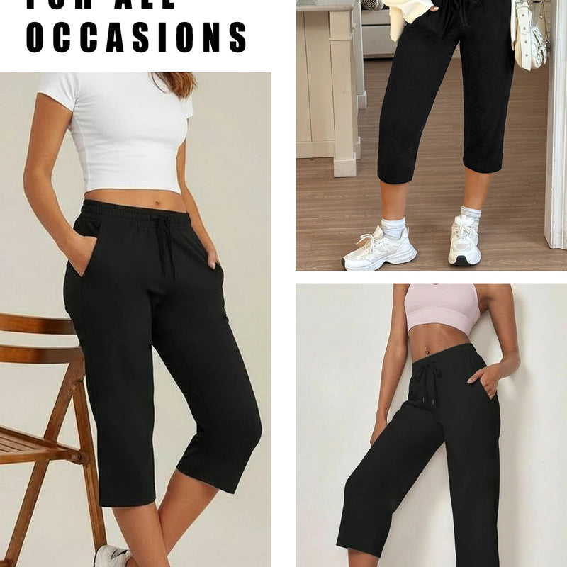 Women's Capri Yoga Pants Loose Soft Drawstring Workout - View 3 | SAMAG