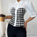 Women's Blouse Spring Summer Black White Tops Houndstooth | SAMAG
