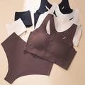 TERMEZY Soft Seamless Wireless Bra Set Minimalist Racerback Bralette Set Sport Yoga Breathable Panties Set Solid Color Intimates