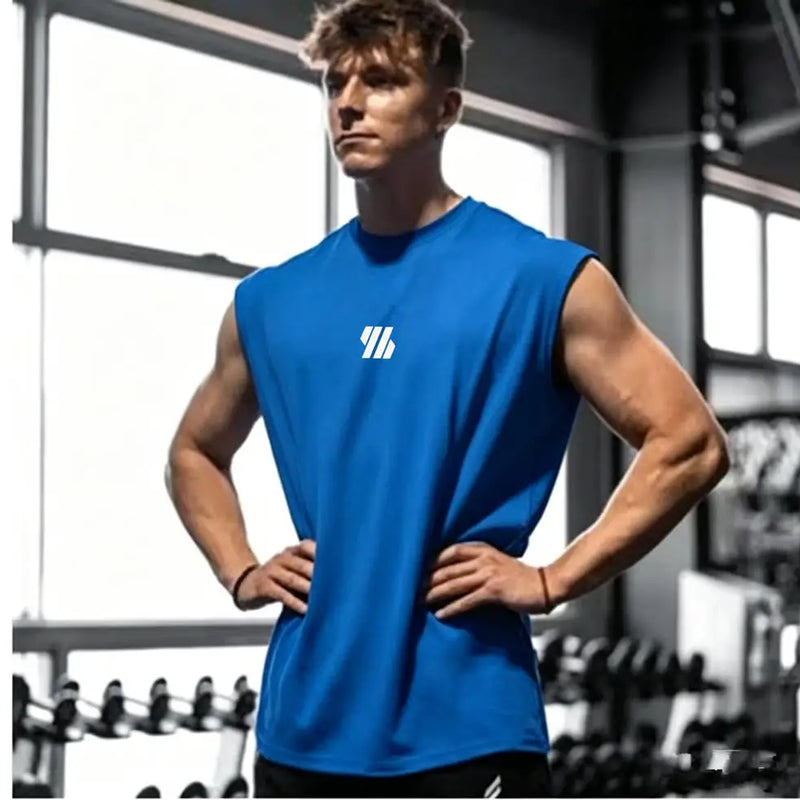 Summer men's casual wide-shoulder sleeveless vest, large-sized round-neck bird-eye fabric vest, outdoor breathable casual vest