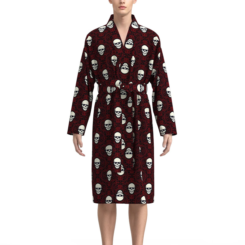 2026 New Men's Home Pajamas Sushi Red Skull Digital Full Print Casual Bathrobe Spring and Summer Thin Quick-drying Home Robes wi