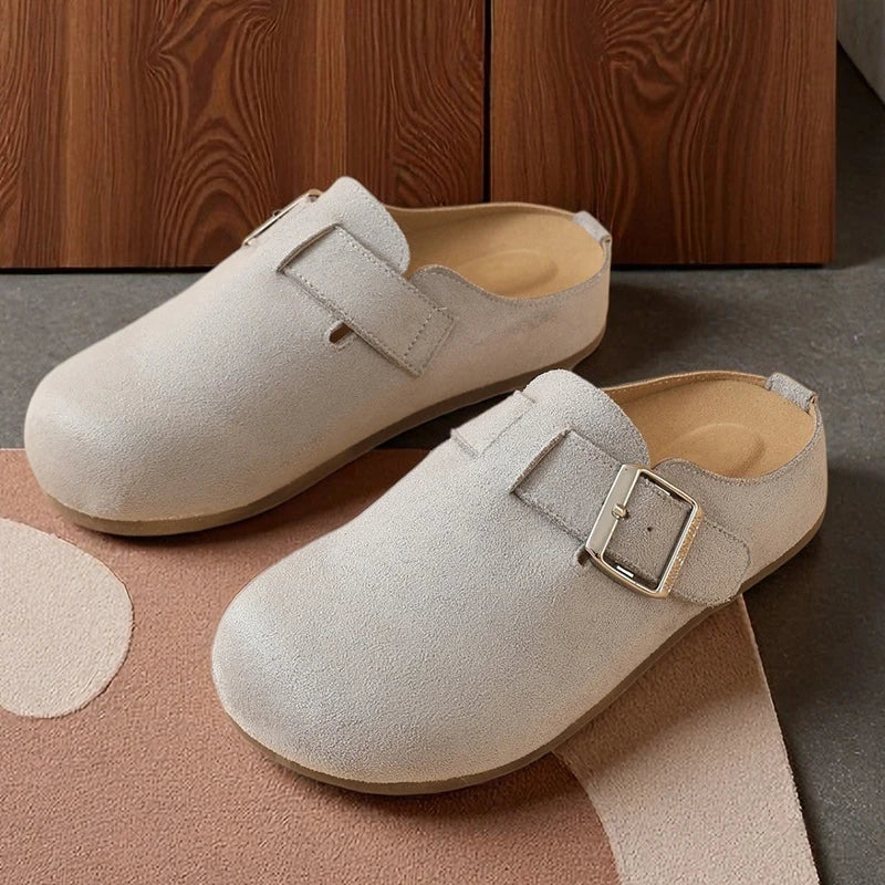 Mules Suede Platform Slippers Woman Adjustable Buckle 2026 Luxury Women's Shoes Clogs Indoor Outdoor Sandals Arch Support Slides