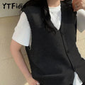 YTFidio Women Cardigan Vest Clothing O-neck Tank Tops Four Button Casual Outerwears Ladies Tops Knitted Solid Casual Autumn 161