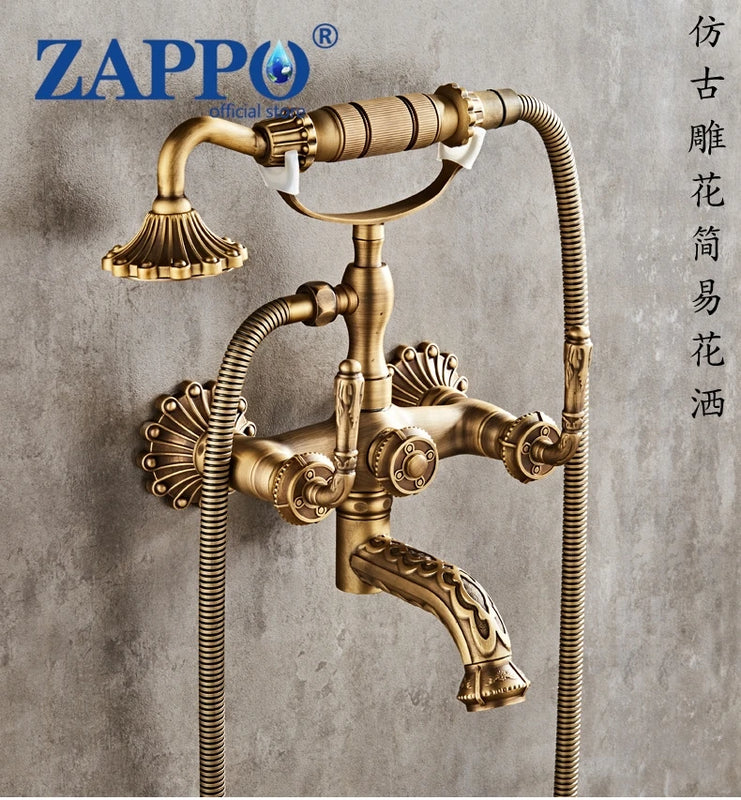 ZAPPO Shower Faucet Clawfoot Tub Shower Systerm Wall Mounted Bathroom Tub Filler with Hand Held Shower Sprayer Vintage