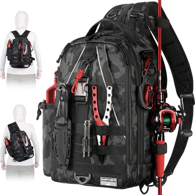 Fishing Backpack Tackle Sling Bag - with Rod Holder - Box | SAMAG