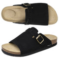 Women's Buckle Cork Slides Breathable Slippers Open Toe Suede Flat Sandals for Beach Wear