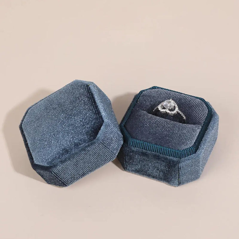 Octagon Velvet Jewelry Box Double Ring Storage Box With Detachable Lid For Engagement Wedding Ring Packaging Display Gift Box