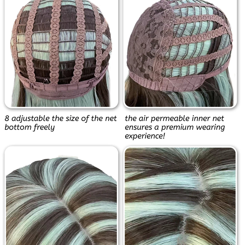 28Inch Lolita Style Mint Chocolate Synthetic Wigs with Bangs Long Natural Straight Hair Wig For Women Cosplay Heat Resistant