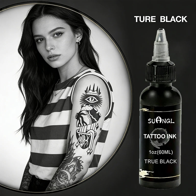 SUANGL 60ml Black Tattoo Ink Professional Tattoo Oil Ink Good Light Transmission Finely Ground Easy Shading Black Tattoo