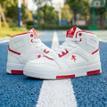 Men's White High-Top Color Block Sneakers, Lace-Up Casual Skate Shoes for Streetwear