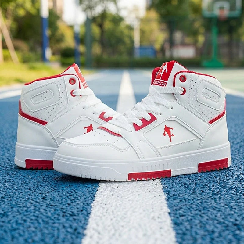 Men's White High-Top Color Block Sneakers, Lace-Up Casual Skate Shoes for Streetwear
