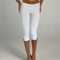 Women's Y2K Low Waist White Capri Leggings Fold Over Waistband Split Hem Solid Color Slim Fit Stretchy Cropped Leggings Buttery