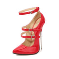 European And American Metal Heel Nightclub Large Size High Heels Elegant Slim Straps Banquet Super High Heels Solid Color