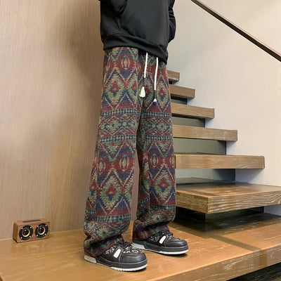 Wide leg pants Men's Vintage Geometric Knitted jacquard | SAMAG