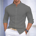 Men's stand-up collar white or black long-sleeved shirt | SAMAG