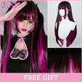 LM Medium Length Pink Cosplay Wig Heat Resistant Costume Party Synthetic Wigs 2 Clip On Ponytail 7 Colors