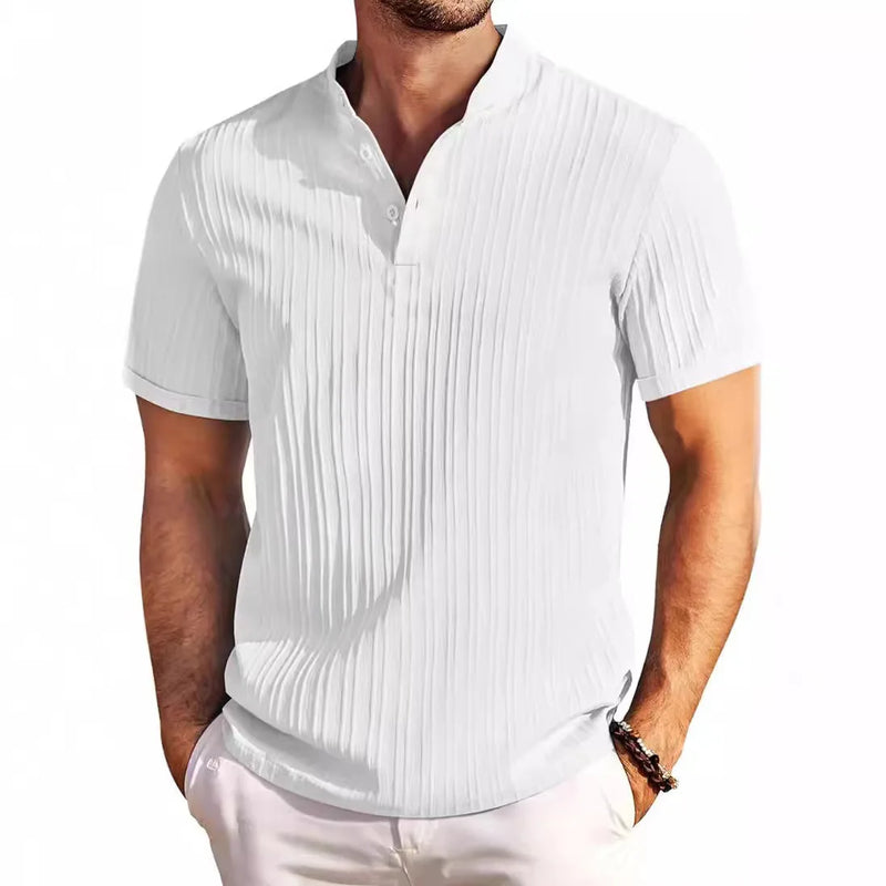 Hawaiian Men's Retro Cotton And Linen Henry Shirt Casual | SAMAG