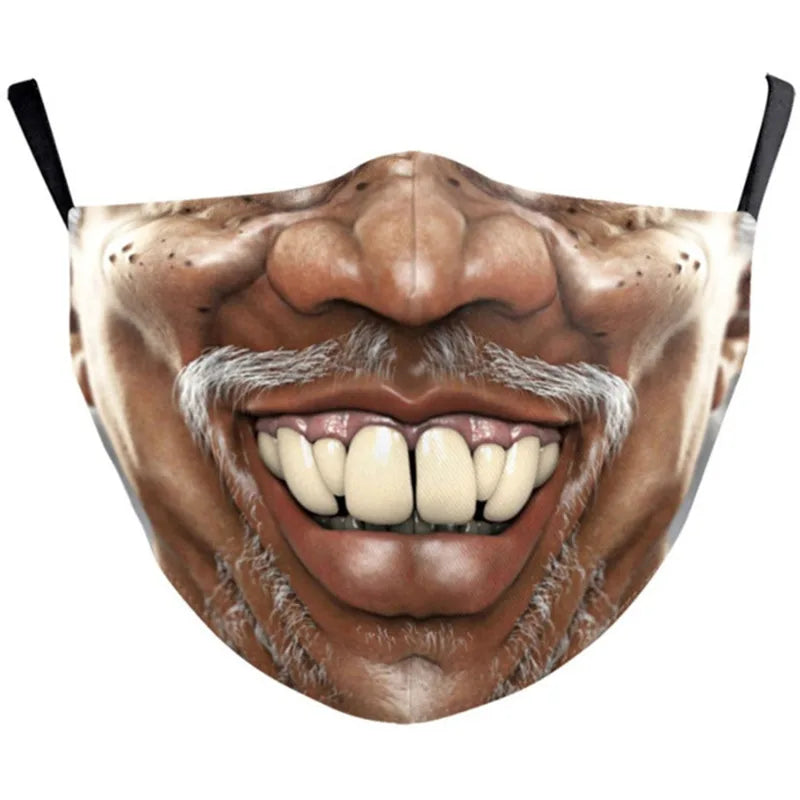 Smile Print Mask With Pocket Unisex Funny 3d Masks For Women Adult Face Scarf Adult Protec Mouthmask Outdoor Party Cosplay Mask