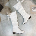 2023Shoes For Women  Knee High Boots Red Black White Tall Boots Woman Pleated Low Heel Casual Leather Female Long Shoes