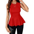 Women's Knitted Tank Top Spring Summer Red Sleeveless Crew Neck Peplum Hem Valentine's Day Elegant Casual Office Party Wear Top