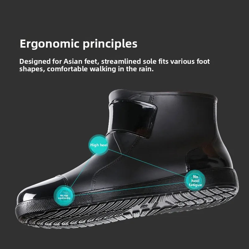 Extra Large Size Men's Rain Boots Anti-Slip Kitchen Work Rubber Shoes Waterproof Summer Boots Slip-On Flat Bottom Shoes