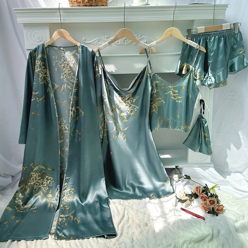 Floral Print Long Sleeve Robe Cami Dress Top Ruffle Hem | SAMAG