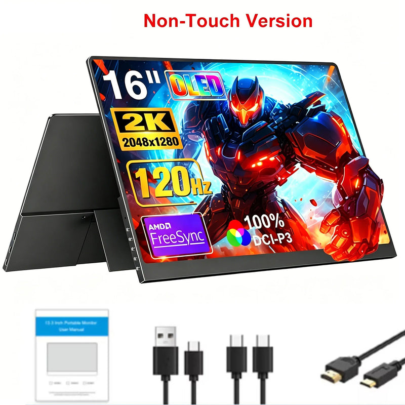 WonTim 16.0" 4K OLED Screen Portable Monitor 100% DCI-P3 Display 1MS Eye Care PC 120hz For Laptop Mac NUC Mini PC VESA LS Stand