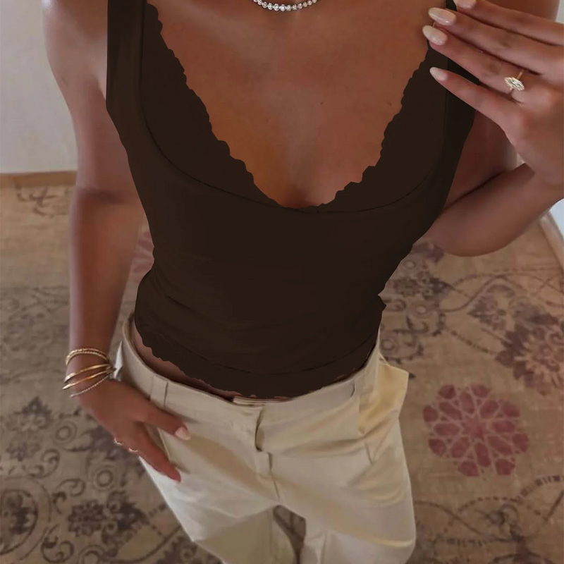 Dulzura Square Collar Backless Slim Lace Ruffles Patchwork Tank Top Women'S Fashion Sexy Y2K Top Party Vacation Summer Clothes