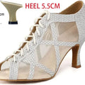 Black Latin Dance Shoes for Women Breathable Mesh Suede Sole Wedding Party Professional Ballroom Jazz Tango Training Dancing