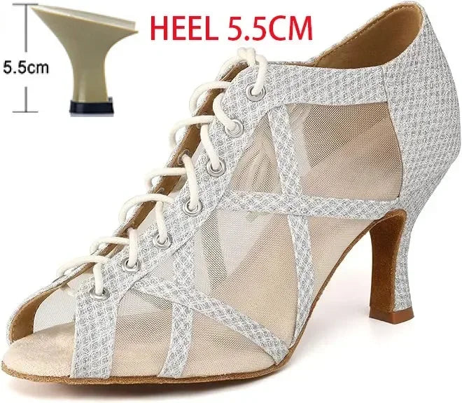 Black Latin Dance Shoes for Women Breathable Mesh Suede Sole Wedding Party Professional Ballroom Jazz Tango Training Dancing
