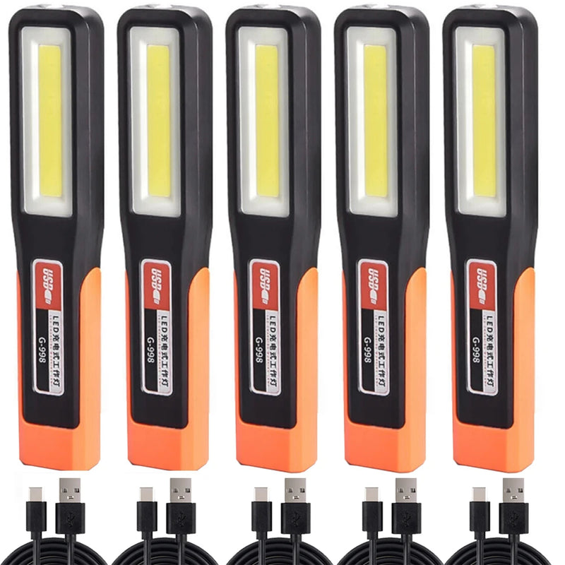 1-10PCS Powerful LED Work Light with Magnet Lighting Flashlight Car Garage Mechanic Lamp USB Charging COB Emergency Warning Ligh