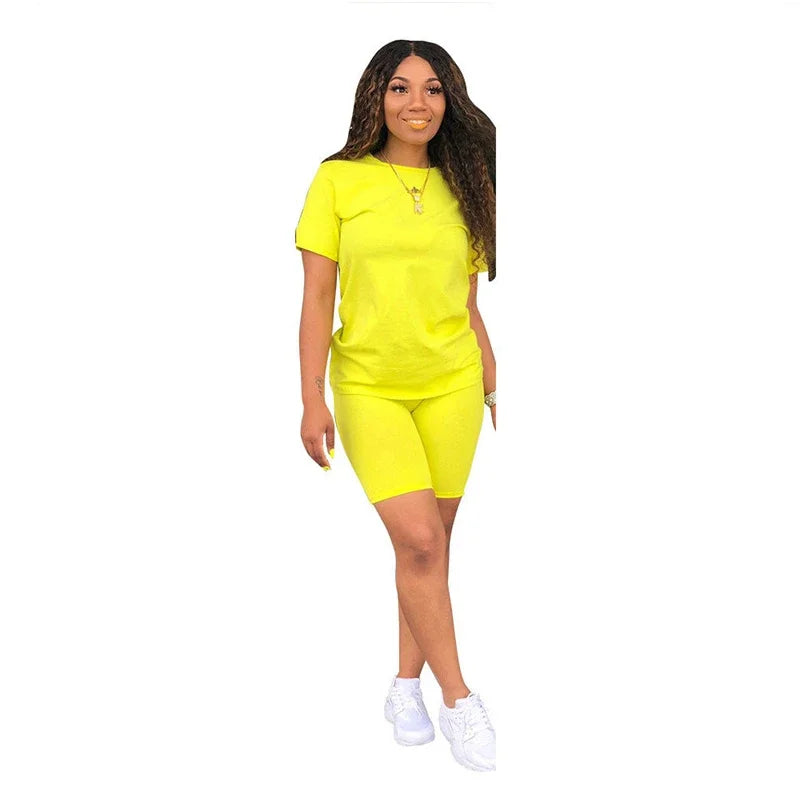 Womens Solid Color Tracksuit High Quality Hot Sales T-Shirt +Shorts 2 Piece Set Luxury Jogging Outfit Summer Casual Short Suit