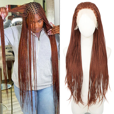 Reddish Brown Colored Box Braided Wigs Braids For Black Women 26Inch Long Crochet Braids Synthetic Hair 13x3 Lace Front Wigs
