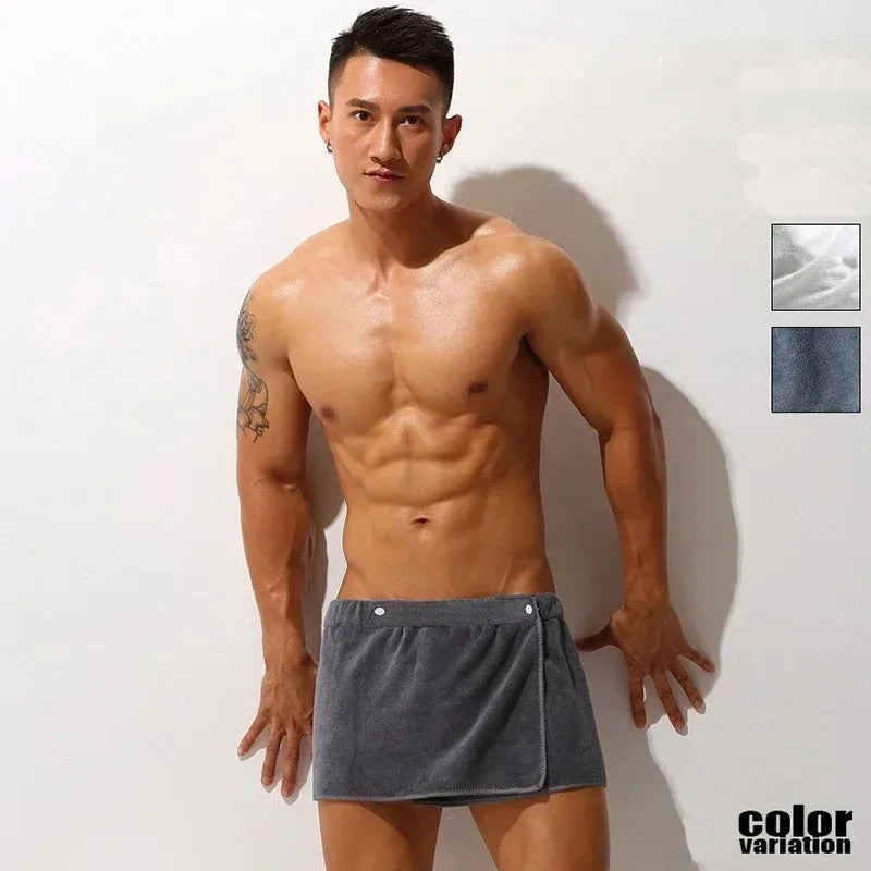 Sexy Sleep Bottoms Microfiber Pajamas Men Nightwear Short Towel Pants Side Split Bathrobe Culottes Soft Thick