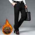 Winter Fleece Warm Business Formal Pants Men Classic Work Office Grey Elastic Waist Suit Thicked Thermal Trousers Plus
