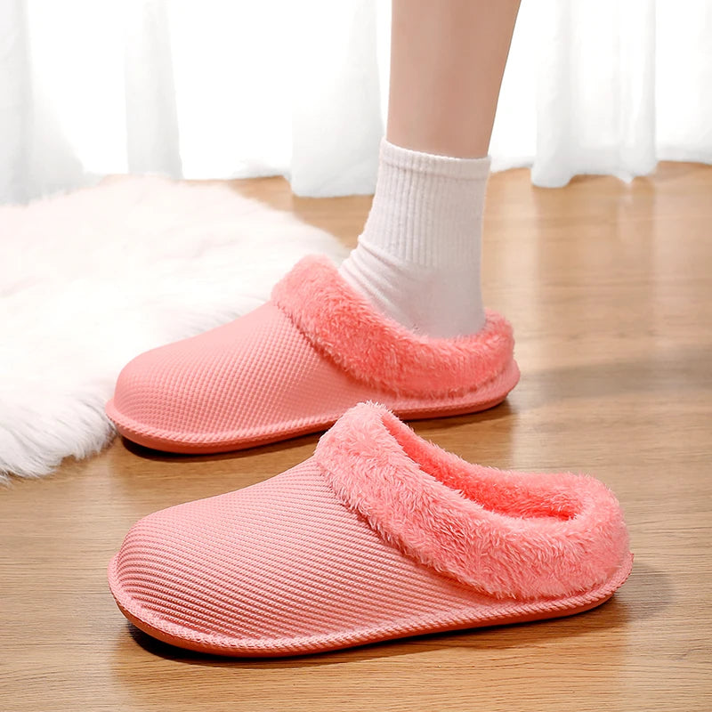 Women's Winter Plush Cotton Slippers Waterproof Oil-resistant Couple Set Indoor Home Non-slip Warm Comfortable Casual Simple Des
