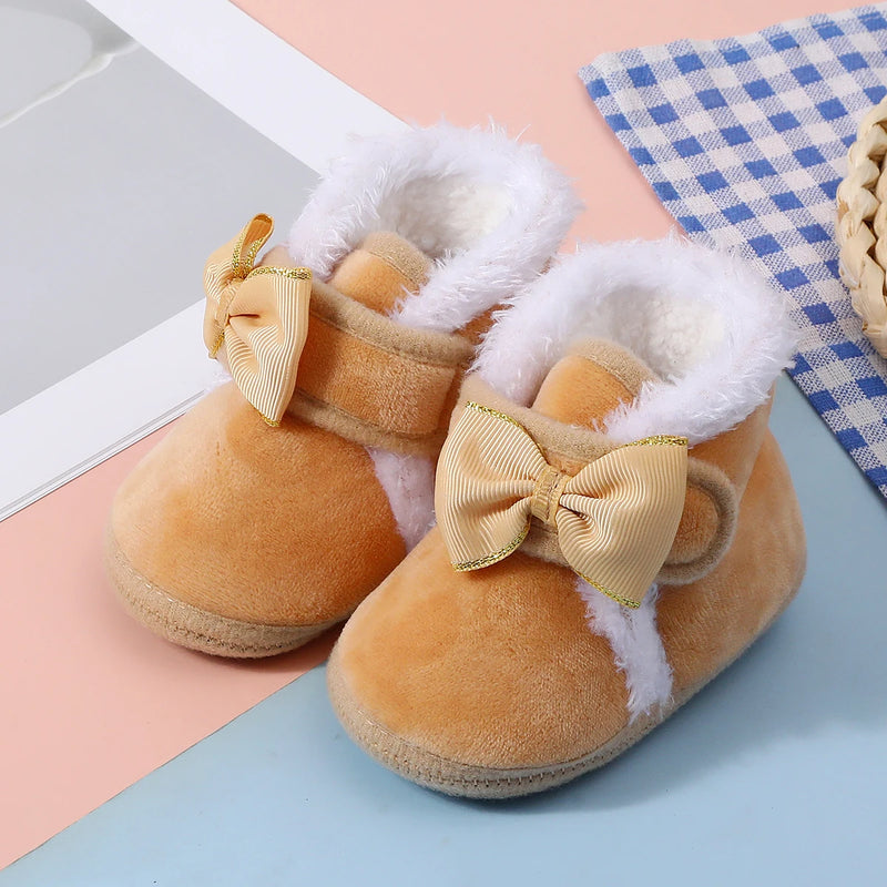 Baby Non-Slip Toddler Boots, Cute Bow Design, Soft Flat Shoes for Infants, Suitable for Indoor Holiday Parties and Gatherings.