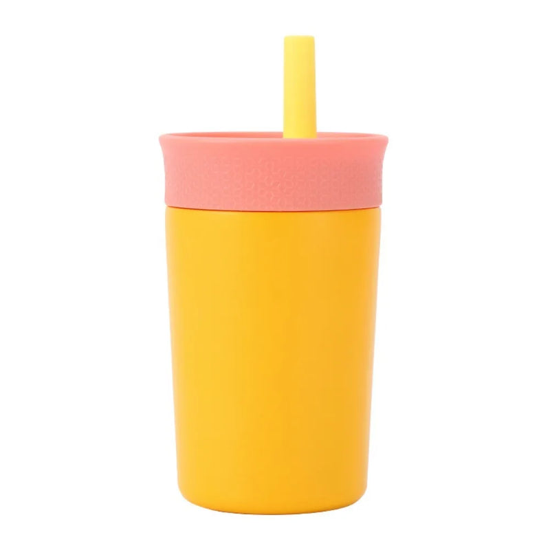 Tumbler 12oz Insulated Water Bottle Double-Layer with Straw Thermos Bottle Stainless Steel Bright Color Thermal Mug Kids