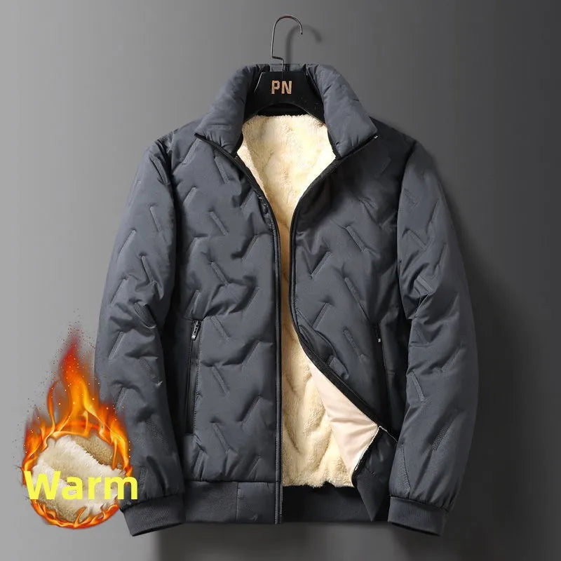 2026 Winter Jackets Men's Thickened Warm Cotton-padded Coats Fashion Stand Collar Zip Cold-proof Parkas Men Lamb Velvet Jackets