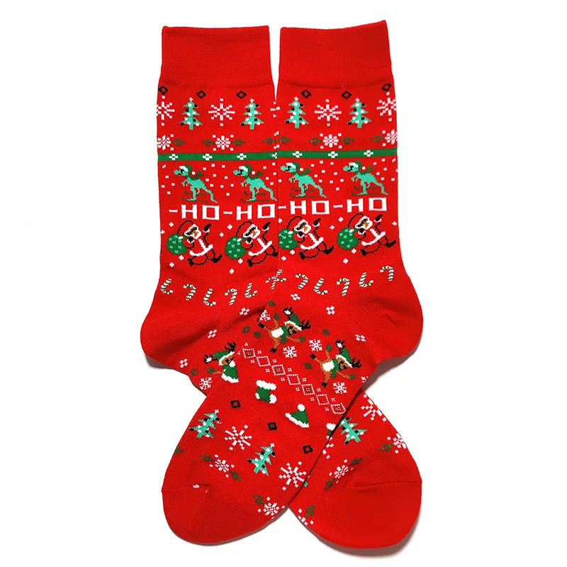 2025 New Men Christmas Socks New Year Funny Snowflake Beer Santa Claus Elk Snow Cotton Happy Socks Men Cartoon Women Sokken