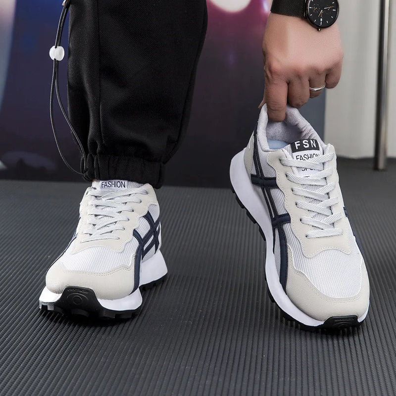 Breathable Multi-Material Flat Heel Running Shoes Soft Bottom Agan Style Youth Mesh up Sneakers Casual Low Top Shoes