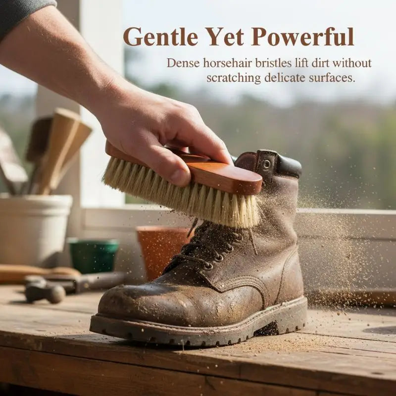 1PC Wooden Handle Horse Hair Shoe Brush Leather Shoe Care Polishing Cleaning Brush For Leather Boots Sneakers Shoes Maintenance